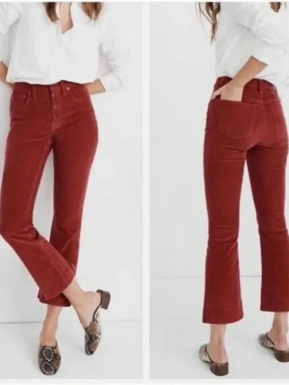 Madewell Cali Demi Bootcut rust colored corduroy pants, size 26